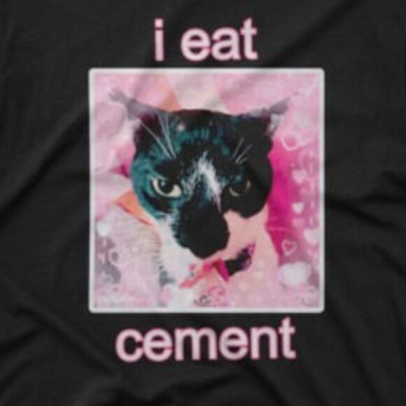 I Eat Cement Cat Lover Meme 90s Funny Fan Gift Graphic T Shirt 24 - Picture 2 of 5